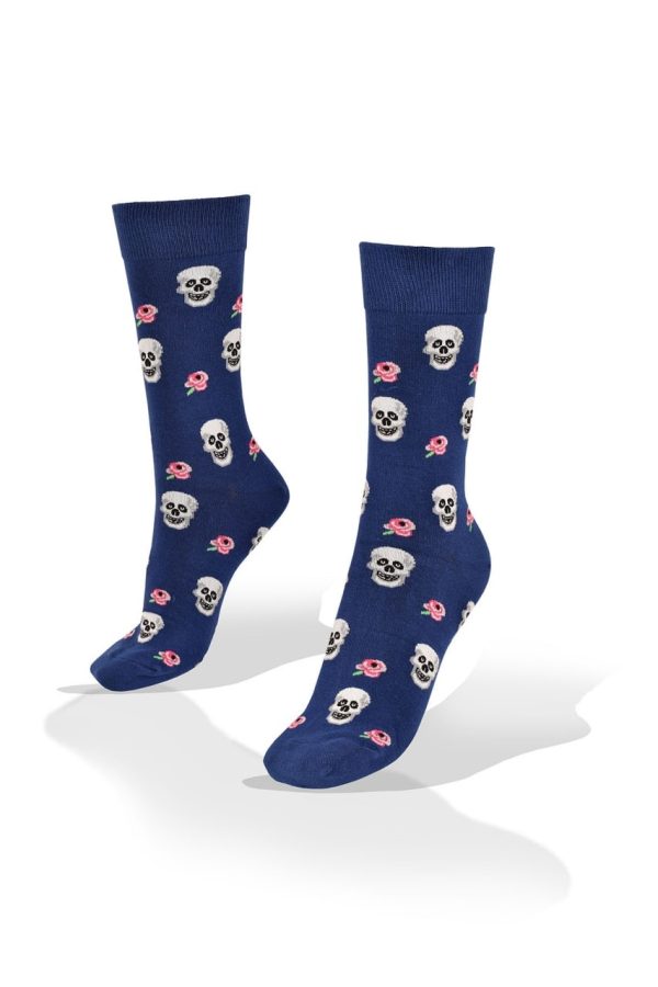 Medias Aves del Plata™ Calaveras con Rosas en Fondo Azul.