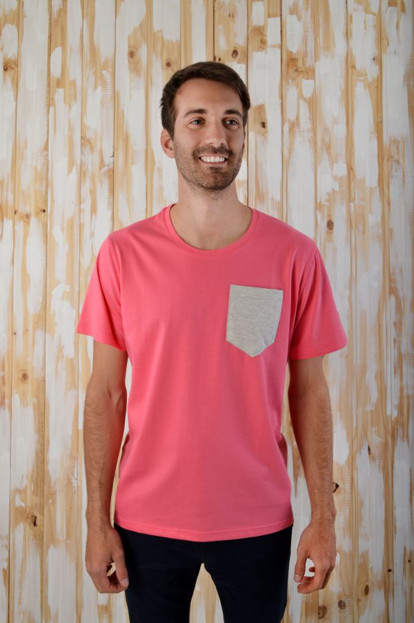 Remera Aves del Plata™ Bolsillo Gris, Rosa Tulipan