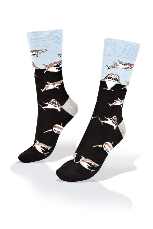 Medias Aves del Plata™ Tiburones en Celeste y Negro.