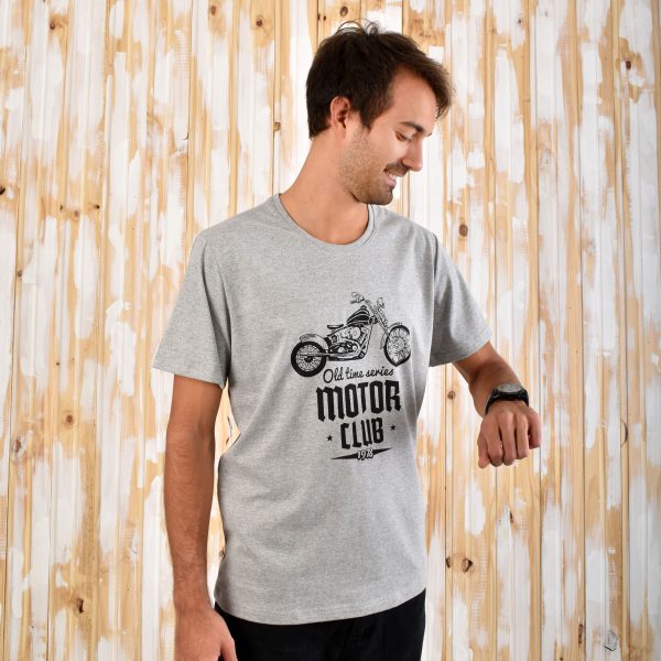 Remera Aves del Plata™ Motocicleta en Fondo Gris Jaspeado