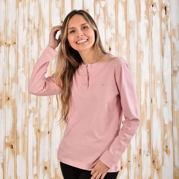 Remera Dama Henley Manga Larga  Rosa Aves del Plata™