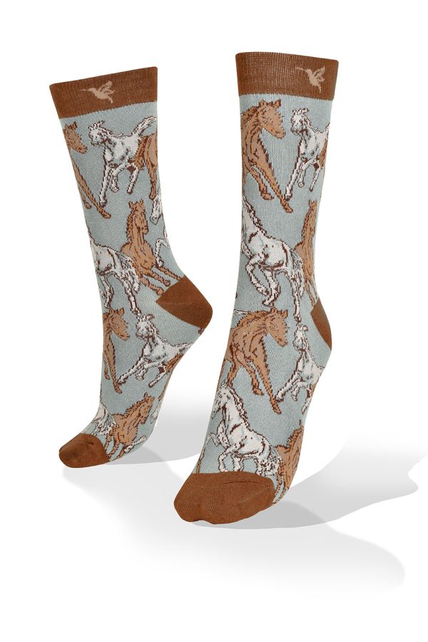 Medias con Caballos fondo gris diseño exclusivo Aves del Plata