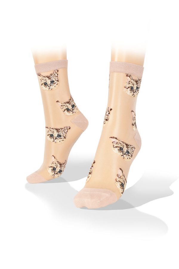 Medias Transparentes con Gatos borde beige